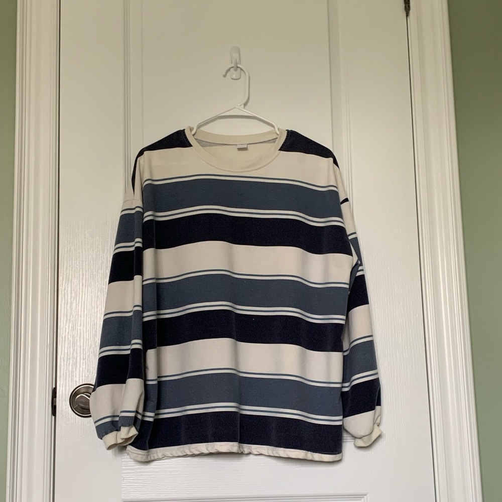 YESSTYLE blue and white striped oversized sweater